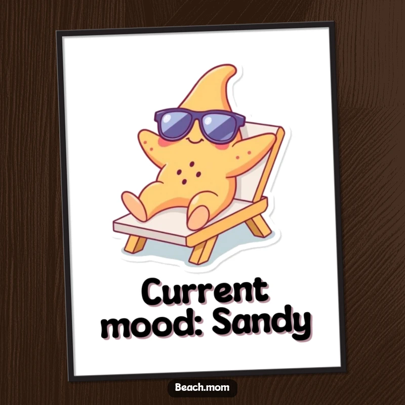 Funny Starfish Lounger Poster: Vibrant wall art of a starfish in sunglasses relaxing on a chair, bringing funny beach vibes.
