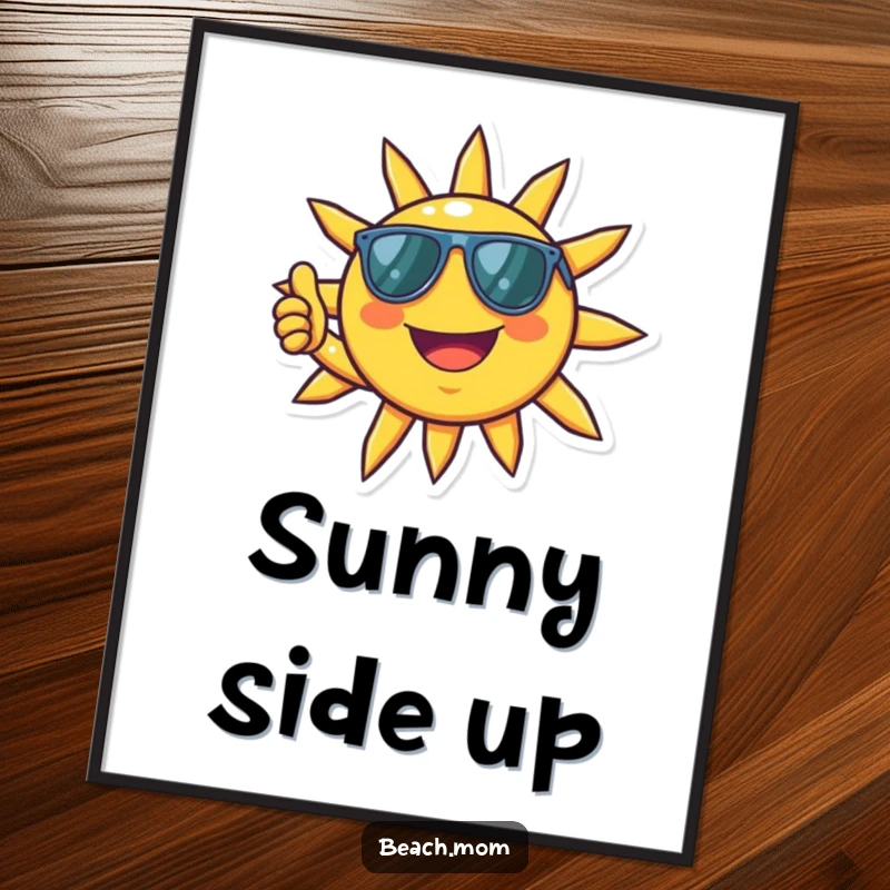 Funny Sun Poster: A smiling sun with sunglasses gives a thumbs up, positive and cool art.