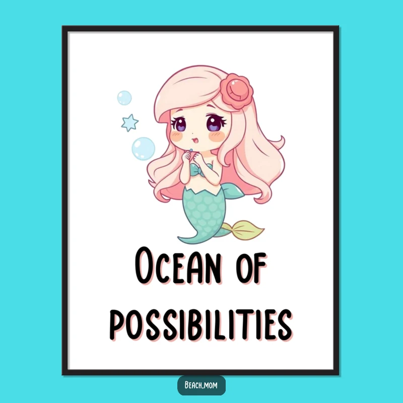 Funny Happy Mermaid Bubbles Poster - Whimsical Underwater Wall Art!