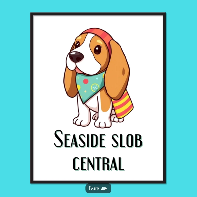 Funny Basset Hound Beach Poster: Adorable Dog Wall Art for Home Decor