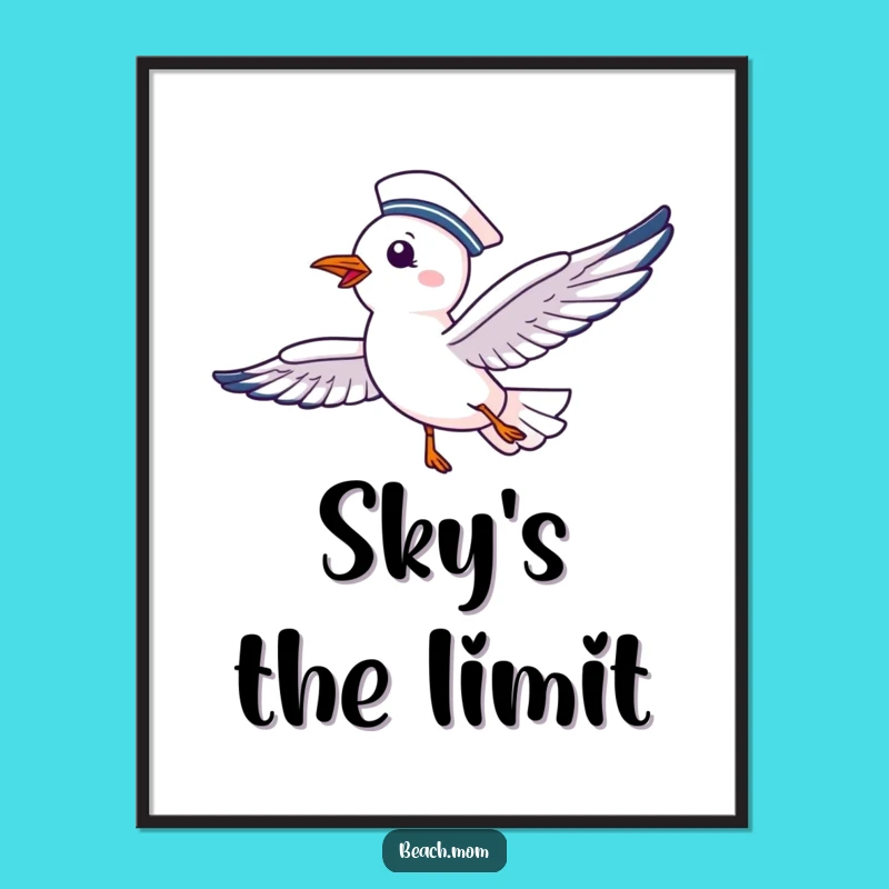 Funny Seagull Art Print: Delighted Bird Soaring Happily at Sea