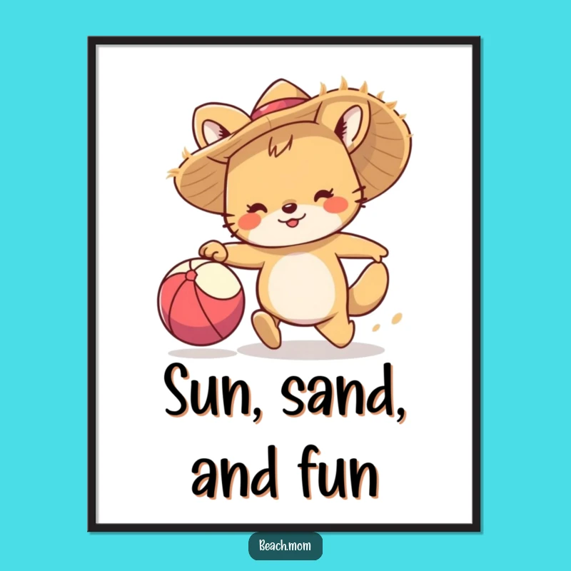 Funny Beach Ball Chase Poster, Whimsical Animal Art, Perfect Funny Wall Decor Gift