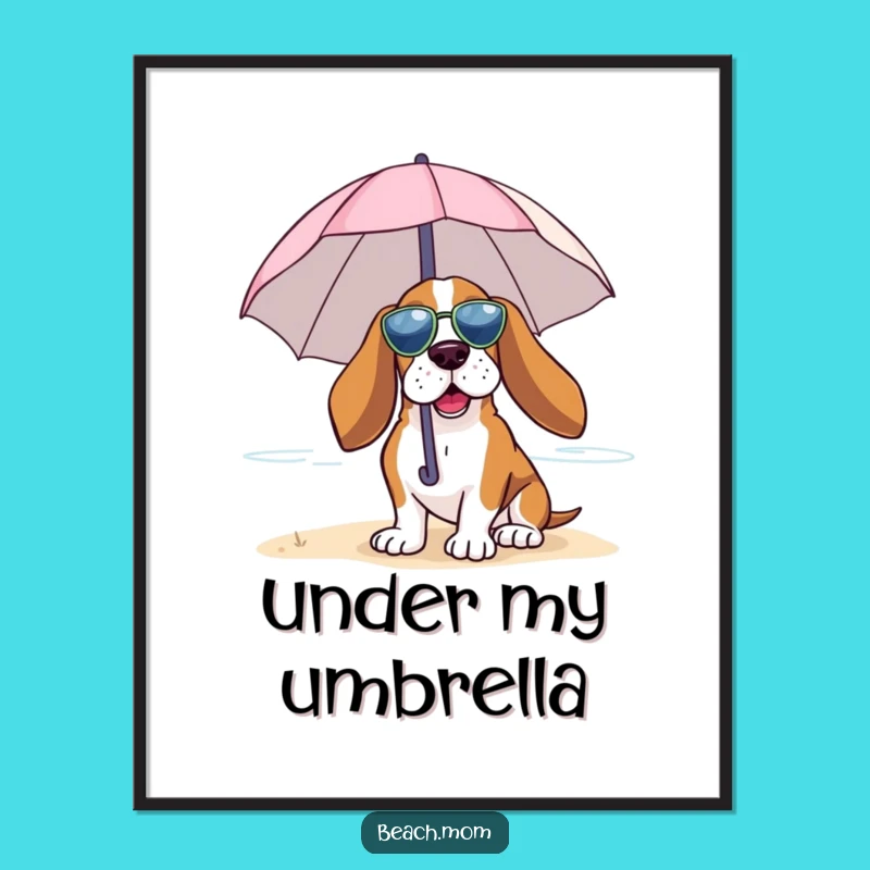 Funny Basset Hound Beach Umbrella Poster: Relaxing Art Print Gift