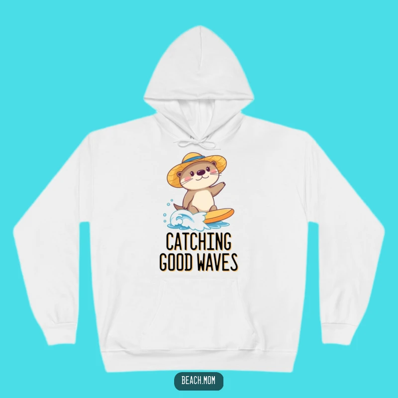 Funny Surfing Sea Otter Hoodie: Sun Hat Waves - Cozy Funny Gift