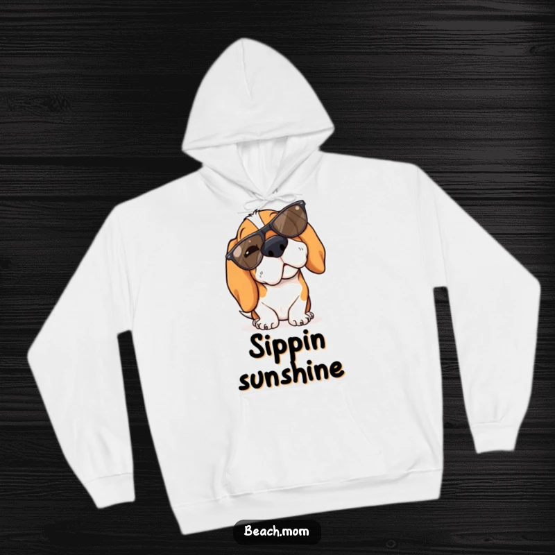 Funny Basset Hound hoodie with a winking dog wearing cool sunglasses tipped jauntily on its nose.