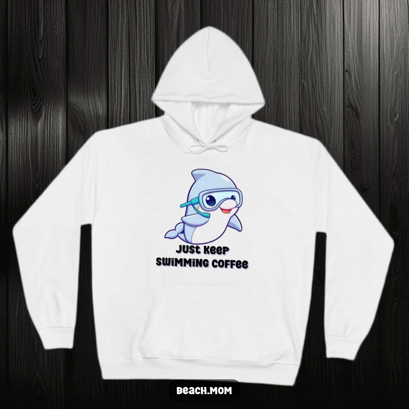Funny Dolphin Snorkeler Hoodie: A warm hoodie with a dolphin wearing a snorkel mask, waving a flipper, perfect for funny undersea exploration.