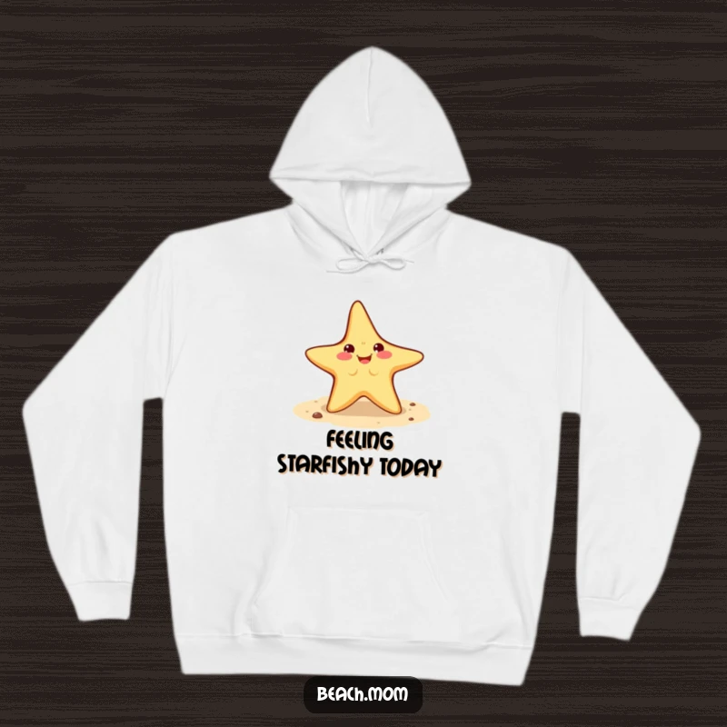 Funny Starfish Hoodie: a smiling starfish performing a cartwheel on the sand, designed for ultimate comfort and warmth.