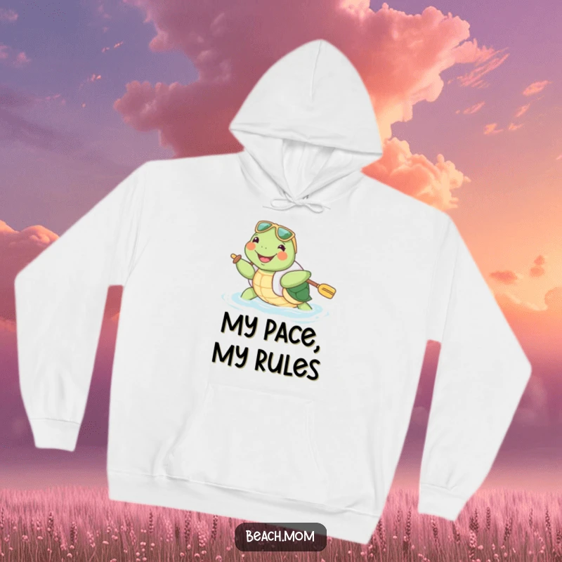 Funny Turtle Hoodie: A joyful turtle in a floatie paddles enthusiastically, offering cozy comfort and a touch of water-themed fun.
