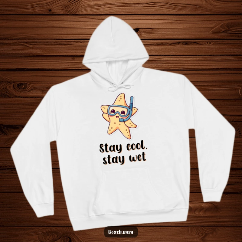 Funny hoodie with a playful starfish wearing a tiny snorkel, dipping its arm, perfect for cozy sea exploration.