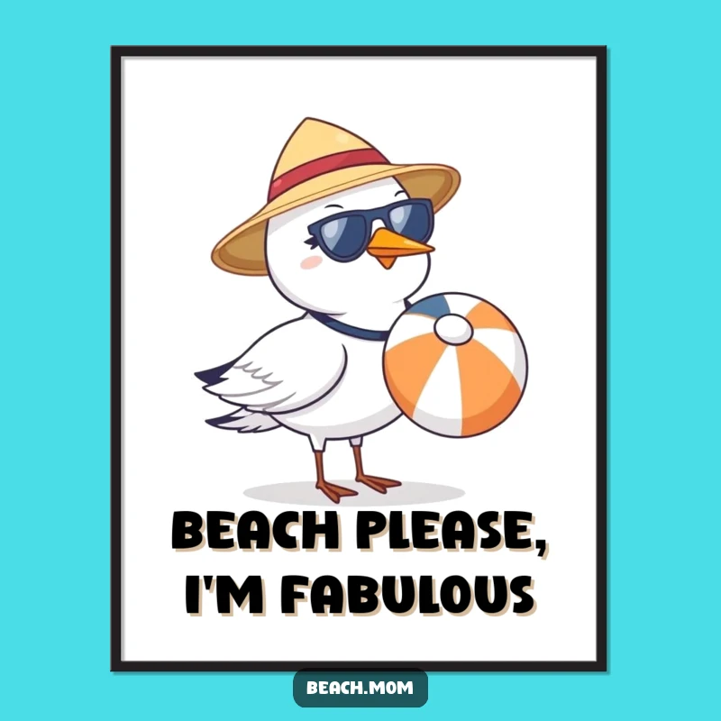 Funny Seagull Beach Art Free Printable: Sunglasses & Sun Hat Downloadable Decor