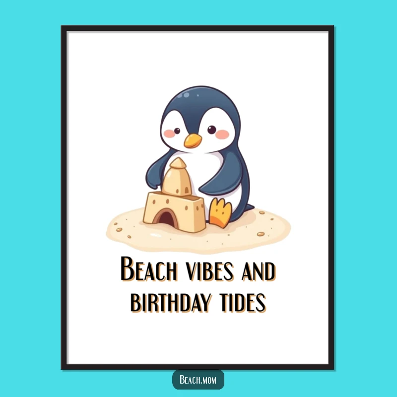 Free Printable Penguin Wall Art: Funny Sandcastle Builder Downloadable Decor