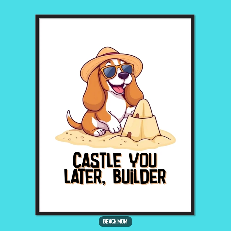 Free Printable Basset Hound Beach Wall Art: Funny Pup Sandcastle Decor