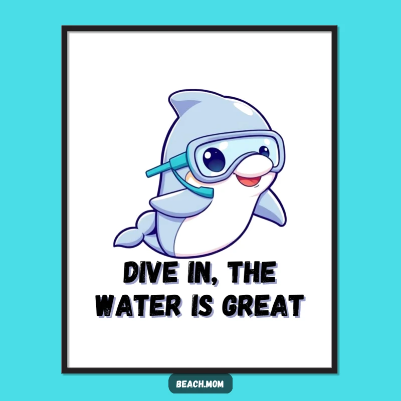 Free Printable Wall Art: Funny Dolphin Snorkel, Hilarious Underwater Downloadable Decor