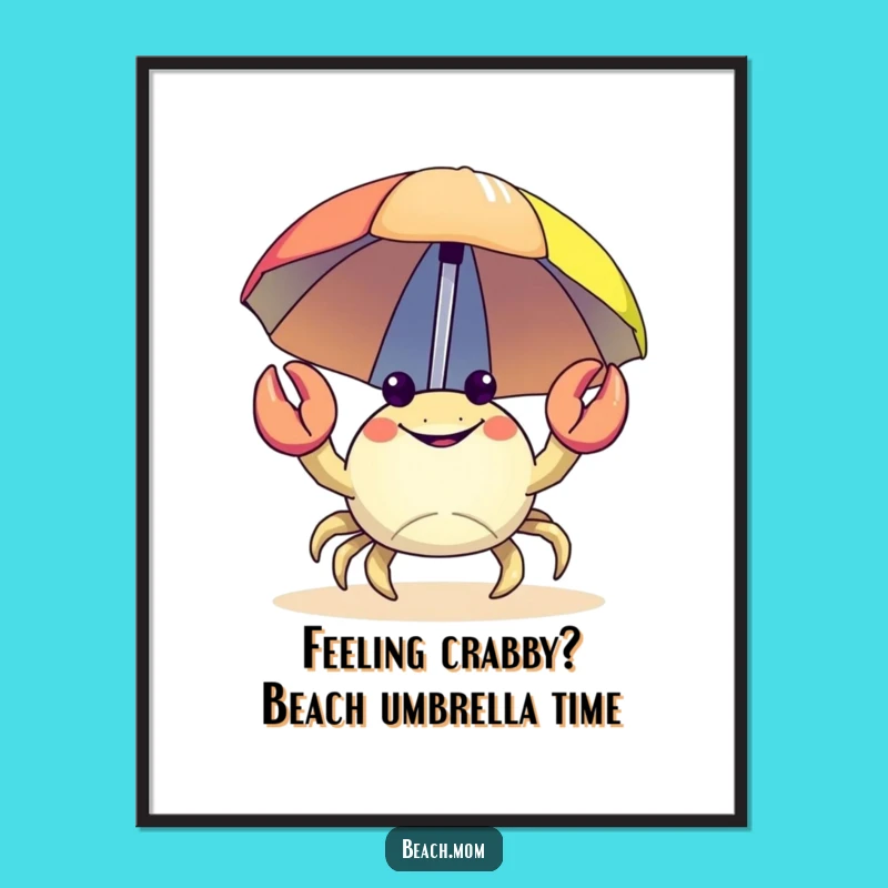 Free Printable Wall Art: Happy Crab with Beach Umbrella Downloadable Decor