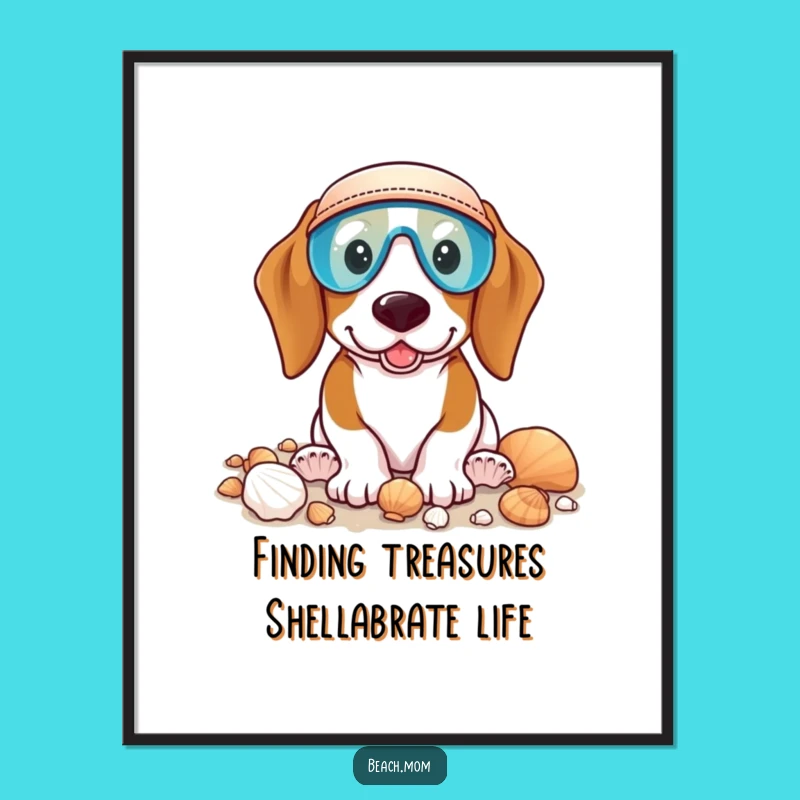 Funny Free Printable Wall Art: Basset Hound Seashell Hunter Downloadable Decor
