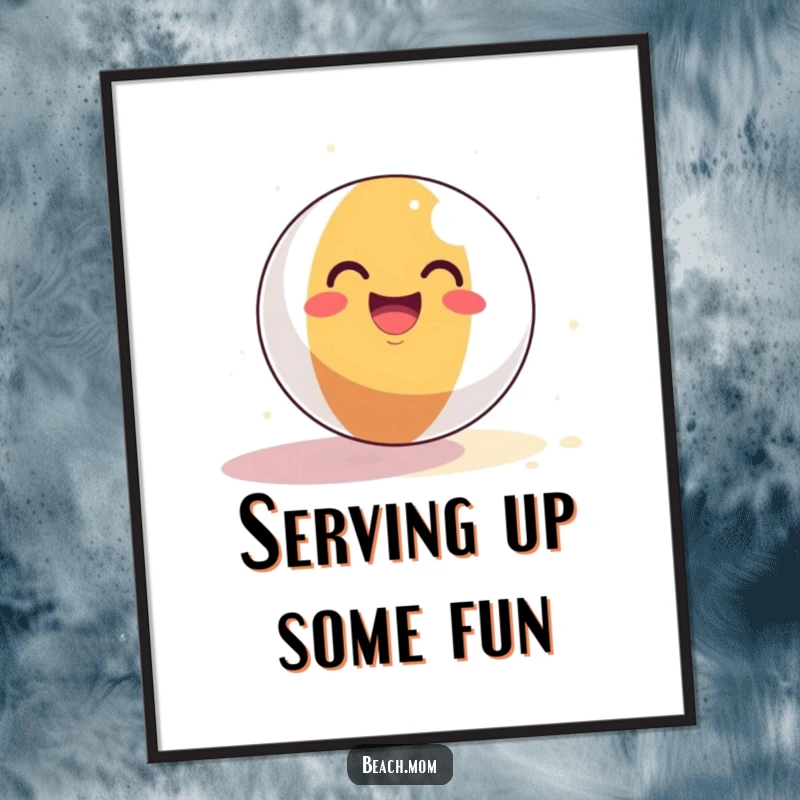 Funny Free Printable Wall Art: A smiling beach ball joyfully bouncing high on a sandy surface.