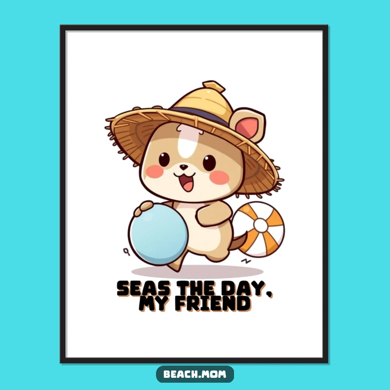 Free Printable Wall Art: Beach Animal Chasing Ball - Fun Summer Decor