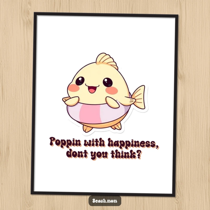 Funny Free Printable Wall Art: A pufferfish wearing a floatie, inflating with absolute joy, bringing a playful and happy atmosphere.