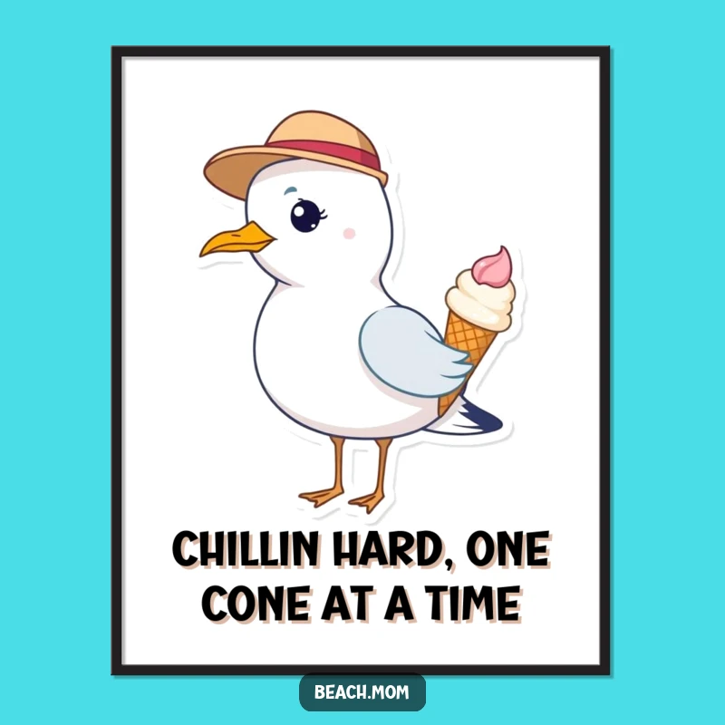 Free Printable Wall Art: Funny Seagull Hat & Ice Cream - Humorous Downloadable