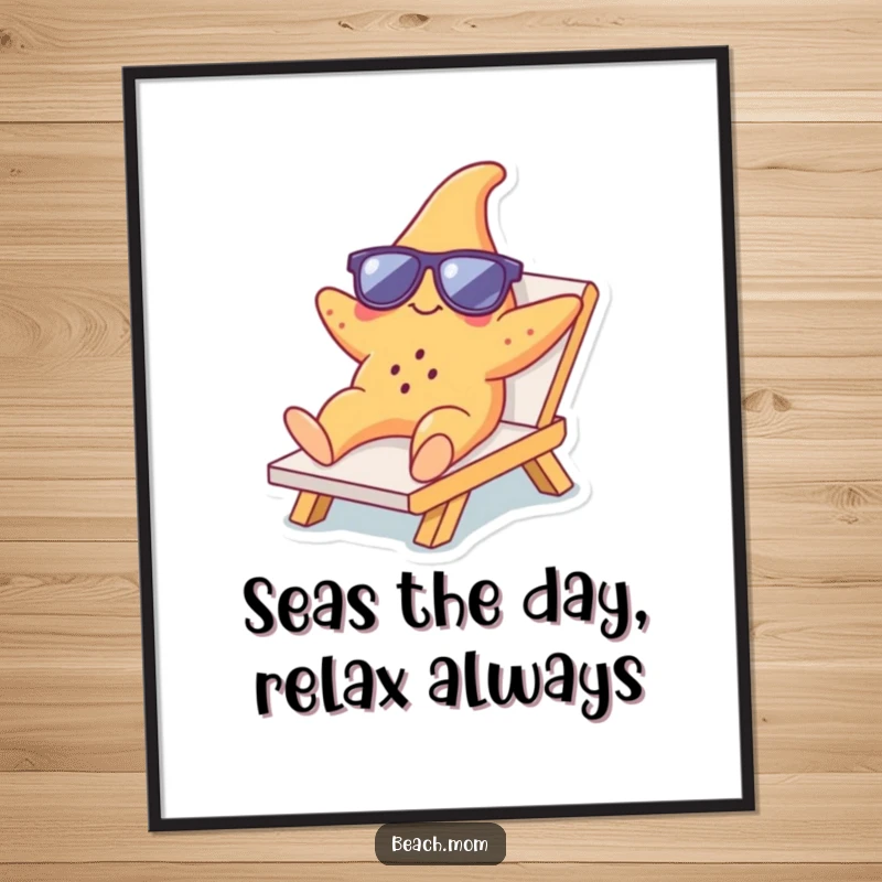 Funny Free Printable Wall Art: A starfish wearing sunglasses, lounging on a chair, embodying ultimate relaxation and seaside cool.