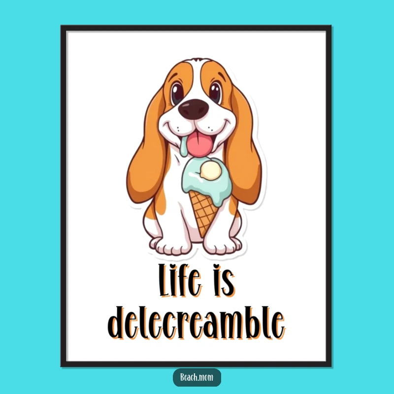 Funny Free Printable Basset Hound Wall Art: Ice Cream Joy Downloadable Decor
