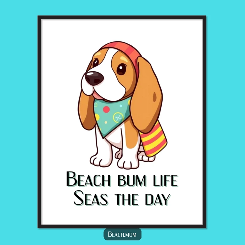 Funny Free Printable Wall Art: Basset Hound Beach Adventure Downloadable Decor