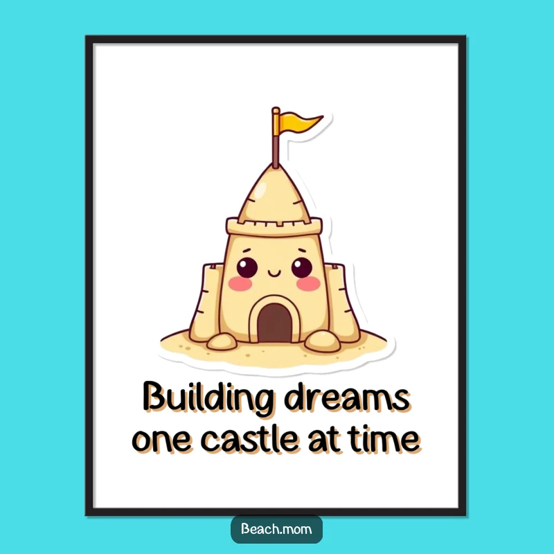Funny Free Printable Wall Art: Cheerful Sandcastle Character Downloadable Art Gift