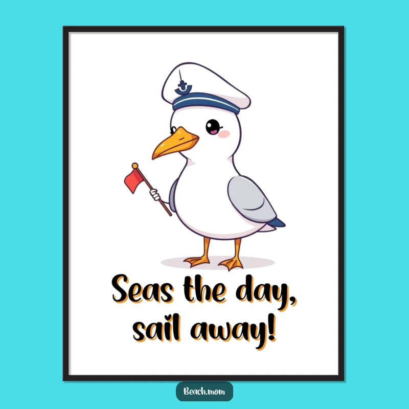 Funny Free Printable Wall Art: Sailor Gull with Flag - Downloadable Nautical Decor