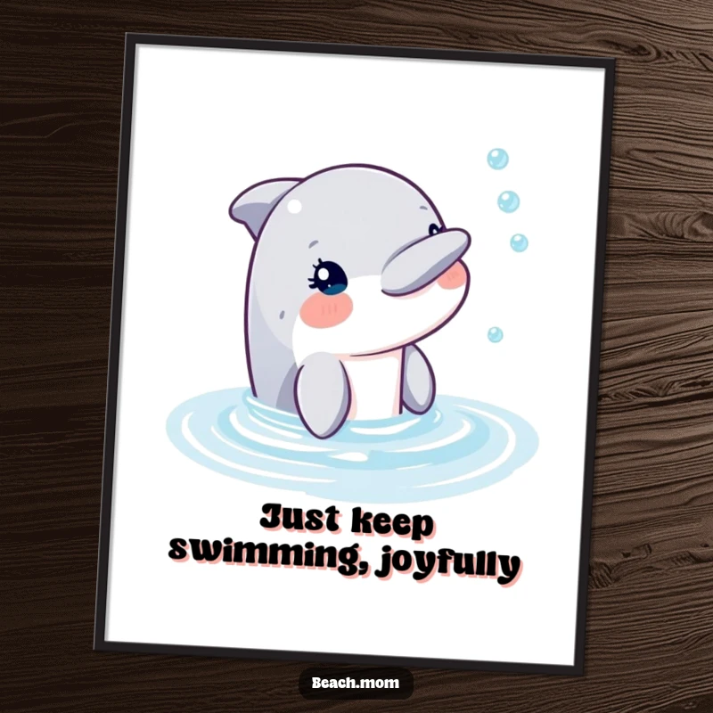 Funny Free Printable Wall Art: Dolphin peeking out of the water, blowing a stream of bubbles.