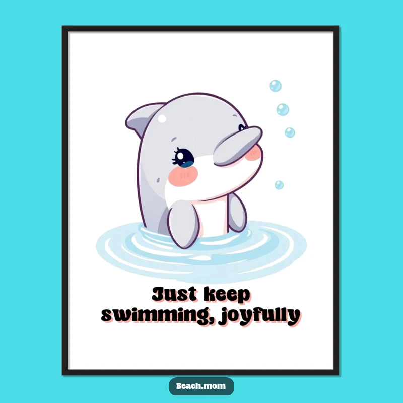 Funny Free Printable Wall Art: Happy Dolphin Bubbles Downloadable Decor