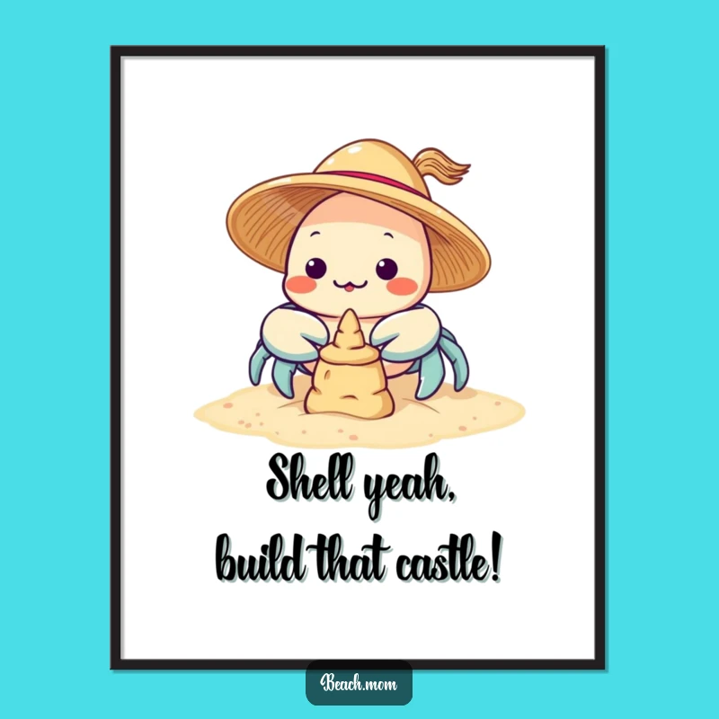Kawaii Crab Art Free Printable: Funny Sun Hat Character Downloadable Decor