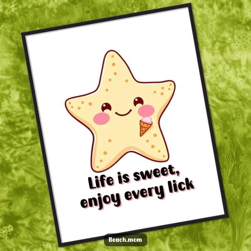 Funny Free Printable Wall Art: A starfish wearing a tiny ice cream cone, smiling adorably, bringing a sweet and humorous touch to any room.