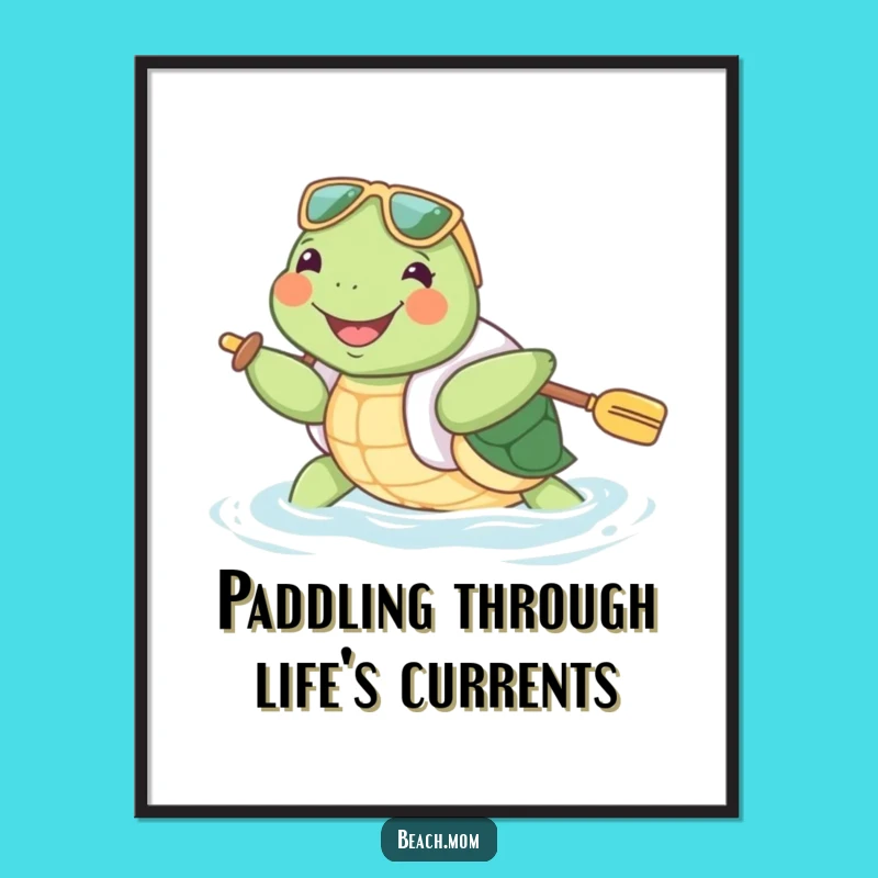 Free Printable Turtle Wall Art: Joyful Floatie Paddling Fun Art Print