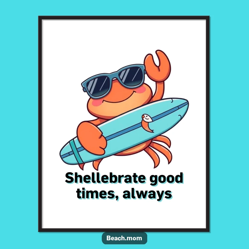 Free Printable Wall Art: Cool Crab Surfer, Humorous Beach Art, Downloadable Decor