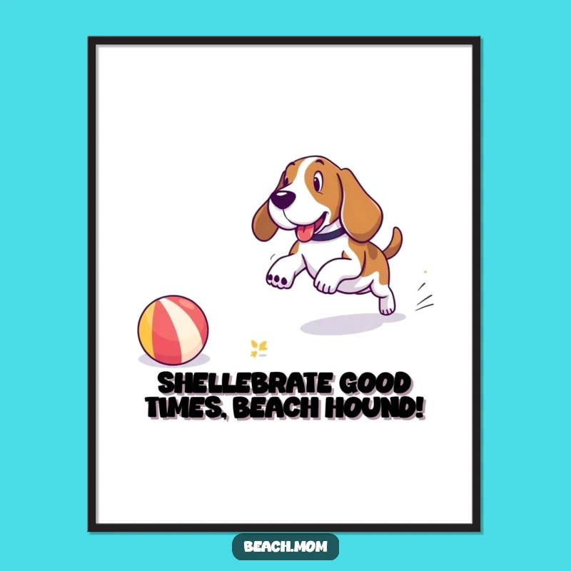 Free Printable Basset Hound Wall Art: Beach Dog Ball Chase Decor