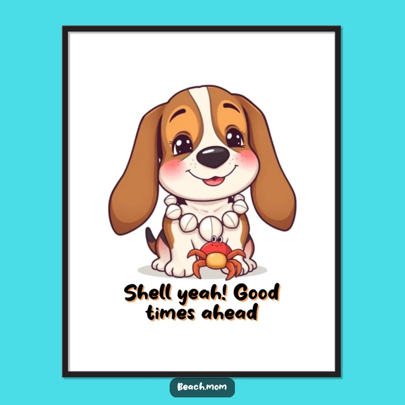Funny Free Printable Wall Art: Basset Hound Crab Beach Buddy Downloadable Decor