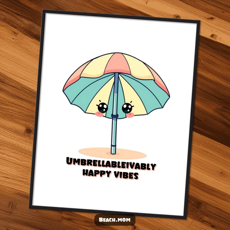 Funny free printable wall art: A happy beach umbrella with googly eyes wiggles with delight, bringing sunshine and smiles.