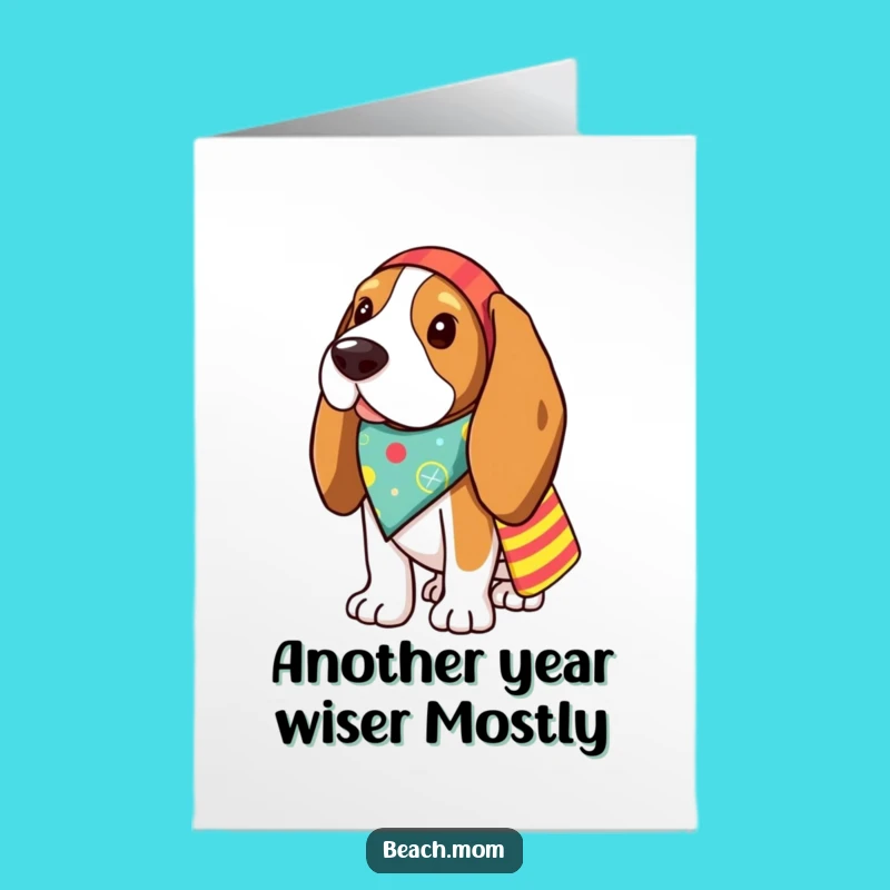 Free Printable Birthday Card: Funny Basset Hound Beach Trip Downloadable Gift
