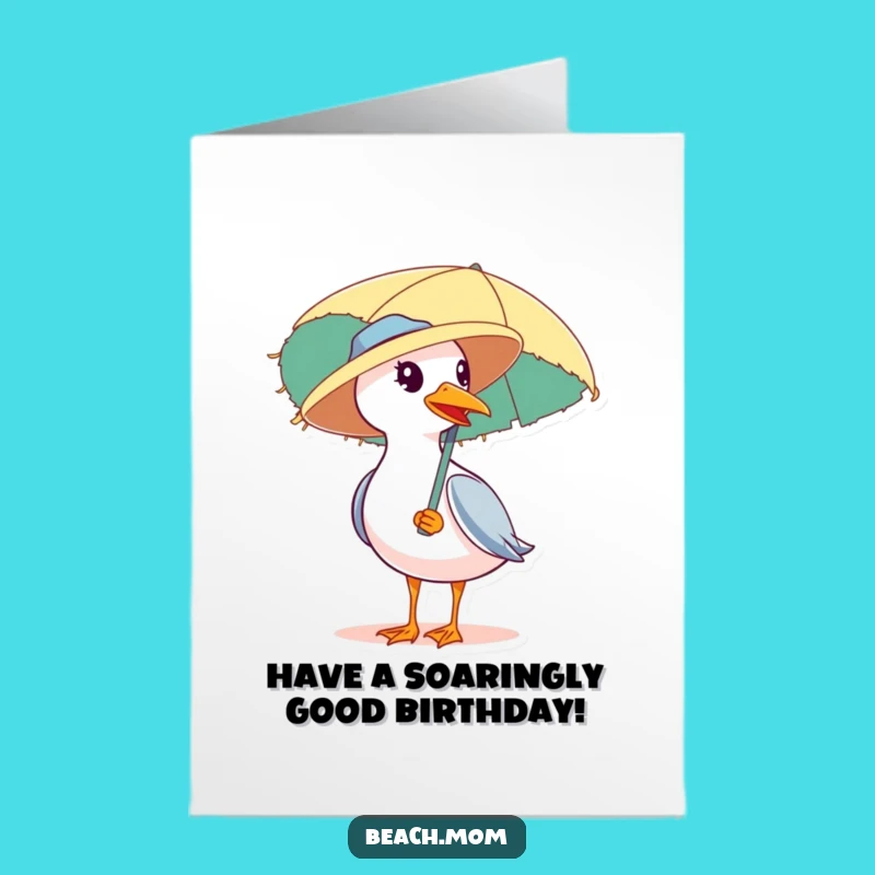 Beach Birthday Bash! Free Printable Card: Seagull Umbrella, Fun Downloadable Wishes!