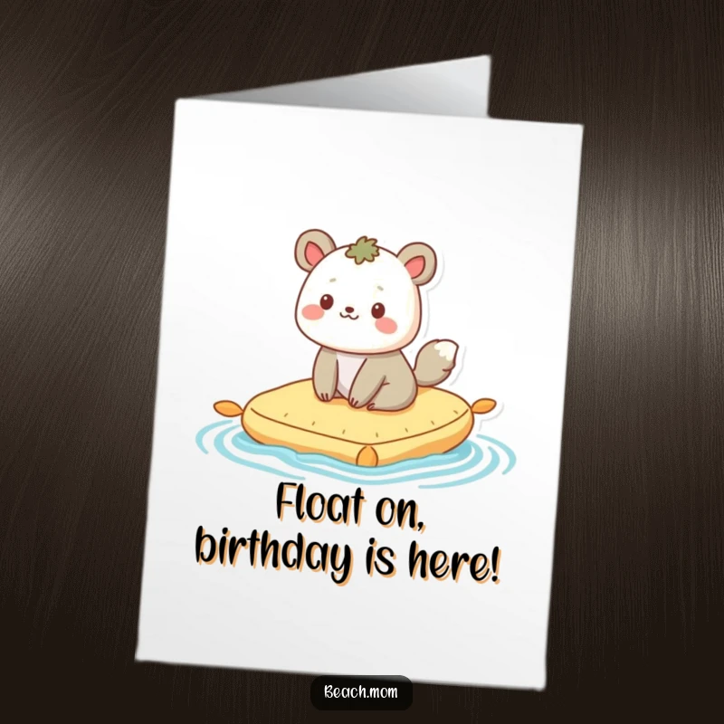 Funny Free Printable Birthday Card: Content animal floating happily on a raft. Relaxed DIY birthday greeting.