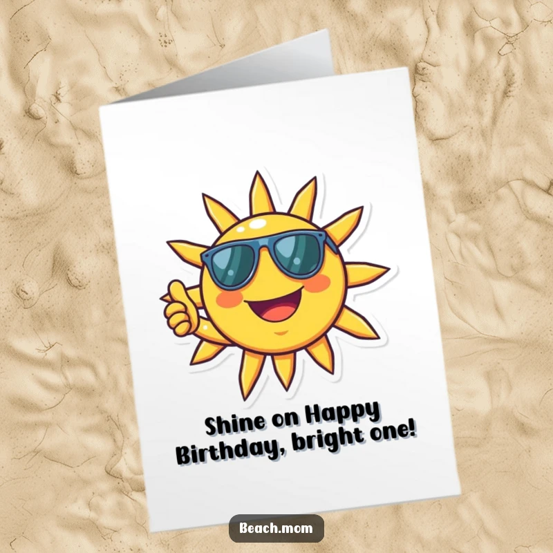 Funny Free Printable Birthday Card: A smiling sun character wearing cool sunglasses gives a confident thumbs up.