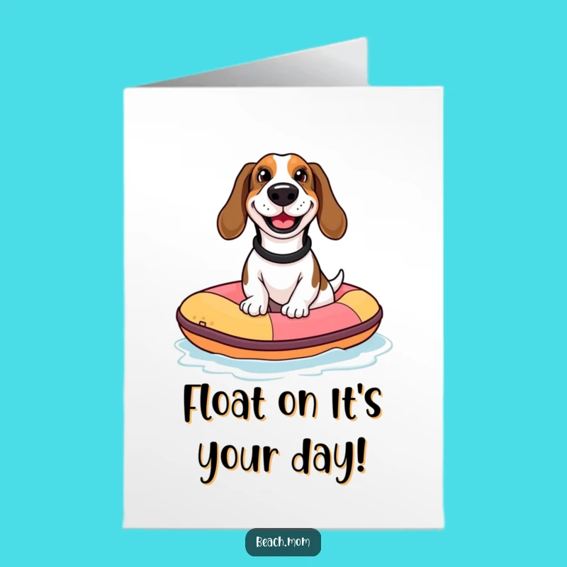 Free Printable Birthday Card: Funny Basset Hound Raft Ride Downloadable Gift