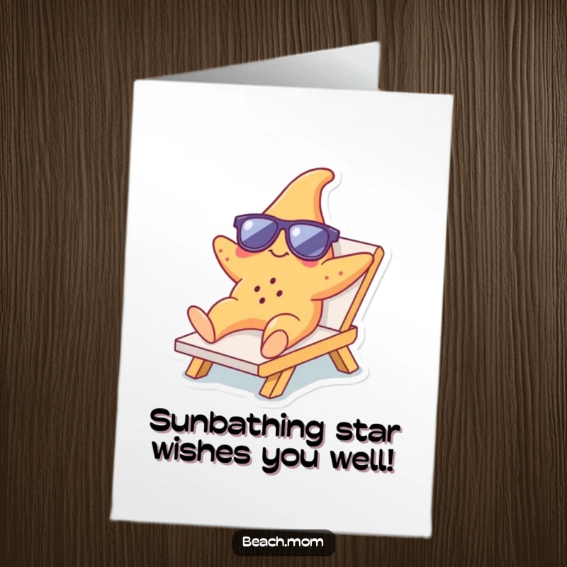 Funny Free Printable Birthday Card: Starfish in sunglasses lounging on a beach chair, radiating pure relaxation and birthday vibes.
