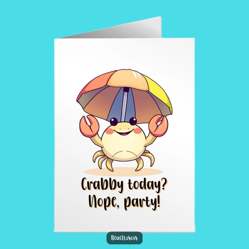 Free Printable Crab Birthday Card: Beach Umbrella Fun Downloadable Greeting