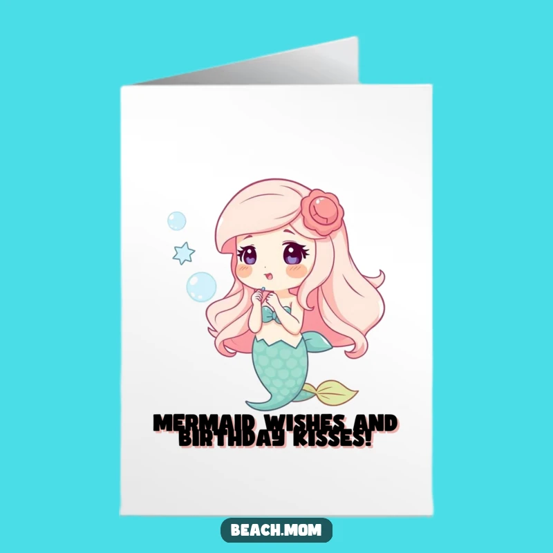 Free Printable Mermaid Birthday Card: Bubble Wishes, Funny Downloadable Gift
