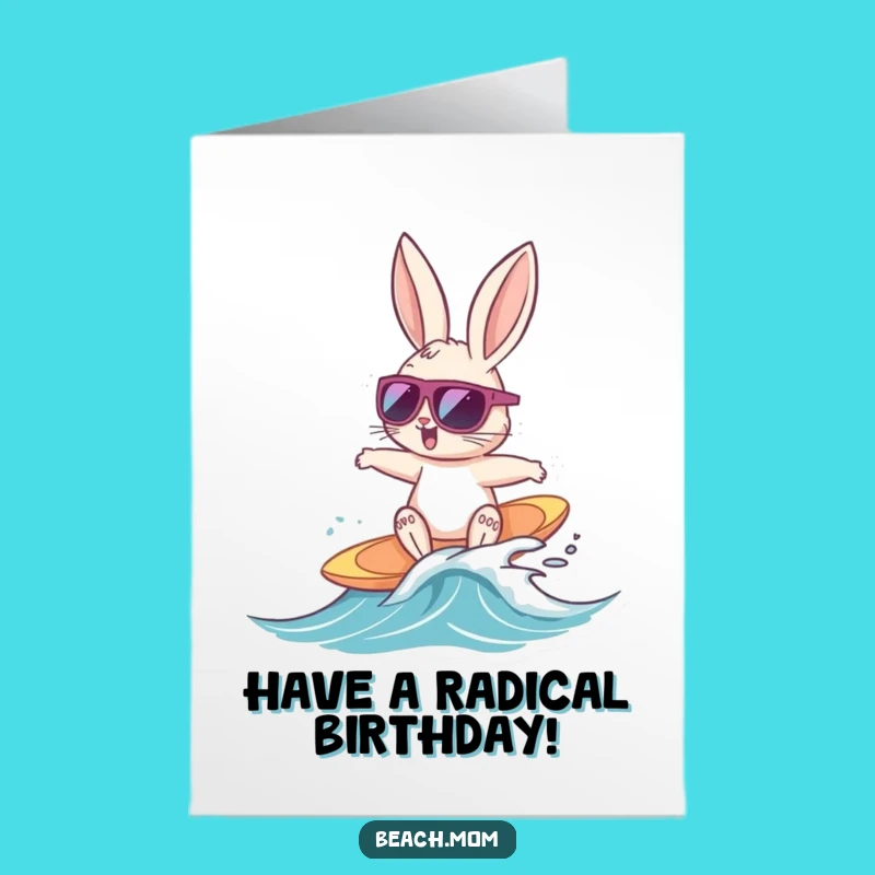Free Printable Surfing Bunny Birthday Card: Funny Animal Lover Downloadable Gift