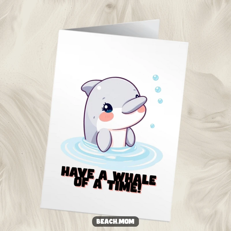 Funny Free Printable Birthday Card: Dolphin happily blowing bubbles in the water.