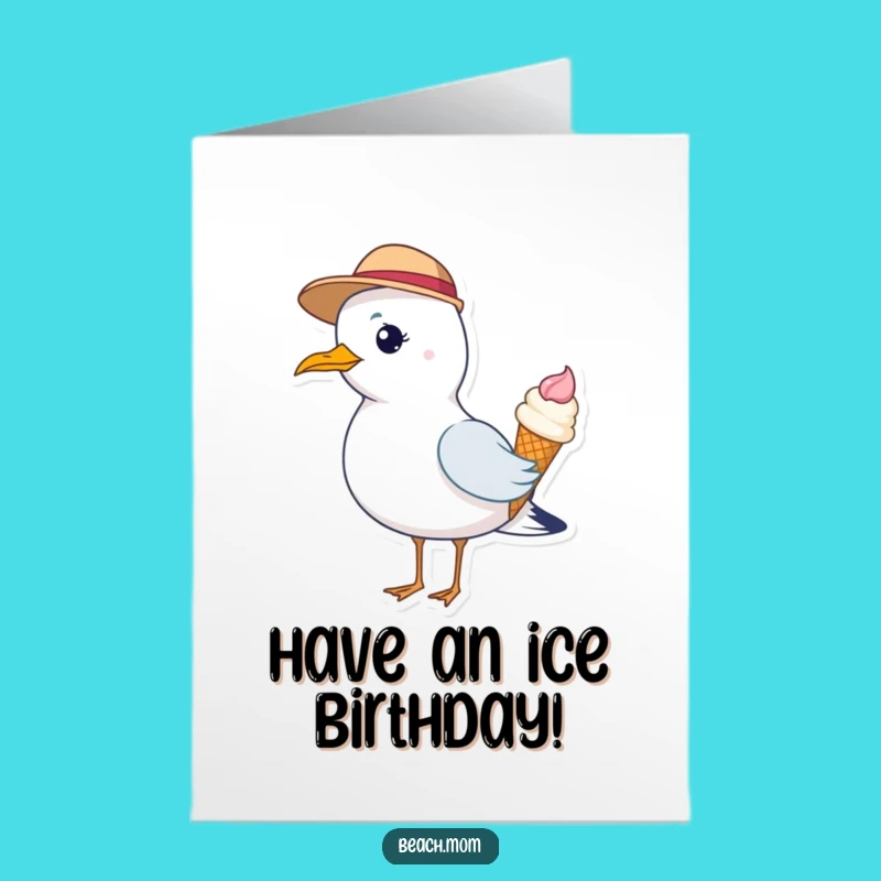 Free Printable Birthday Card: Funny Seagull Hat & Ice Cream - Hilarious Downloadable
