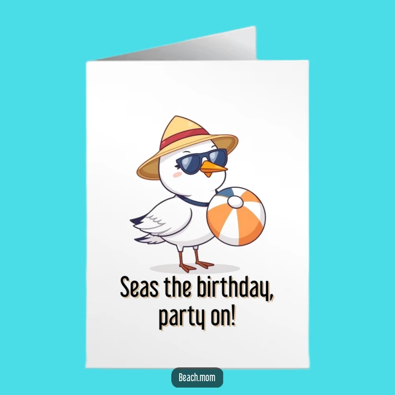 Funny Seagull Birthday Card Free Printable: Beach Ball Fun Downloadable Gift
