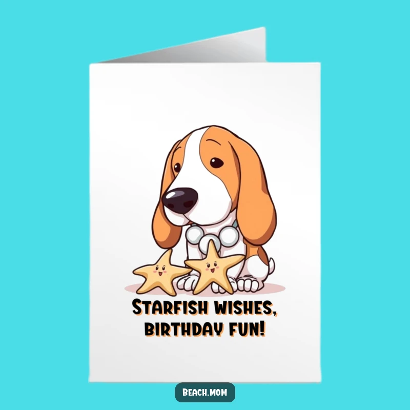 Free Printable Birthday Card: Beachcombing Basset Hound, Curious Doggy Gift